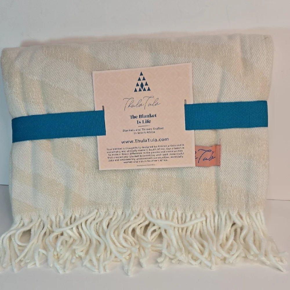 NWT  Thula Tula Ivory African Zebra  Fringe Throw Blanket